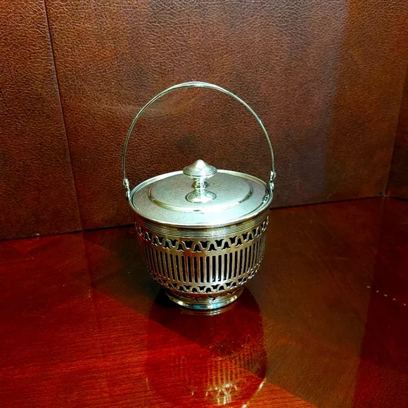 Reed & Barton Sugar Basket w/ Cobalt Blue Glass Insert and Lid